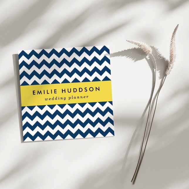 Navy Zigzag, Navy Chevron, Geometric Mönster Fyrkantigt Visitkort (Skapare uppladdad)