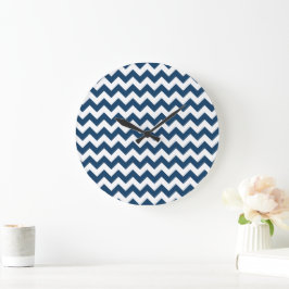 Navy Zigzag, Navy Chevron, Geometric Mönster Stor Klocka