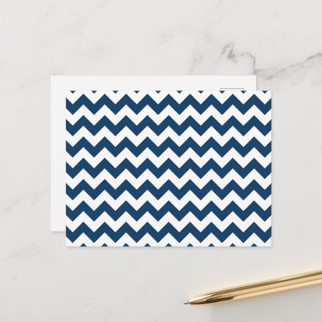 Navy Zigzag, Navy Chevron, Geometric Mönster Vykort (Fram/Back In Situ)