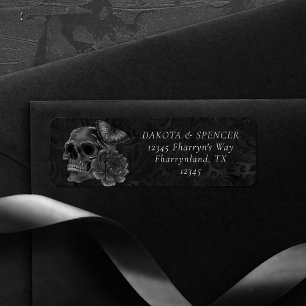 Navy Zodiac Magic Mörk blått Gothic Skull Ro Returadress Etikett
