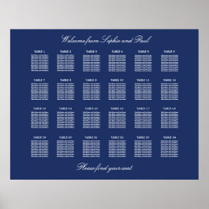 Navyblå 24 bords bröllopsställningsdiagramaffisch poster