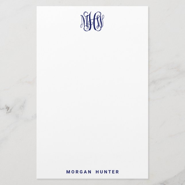 Navyblå 3 Initial Vinstil Monogram Gör-det-själv B Brevpapper (Framsida)