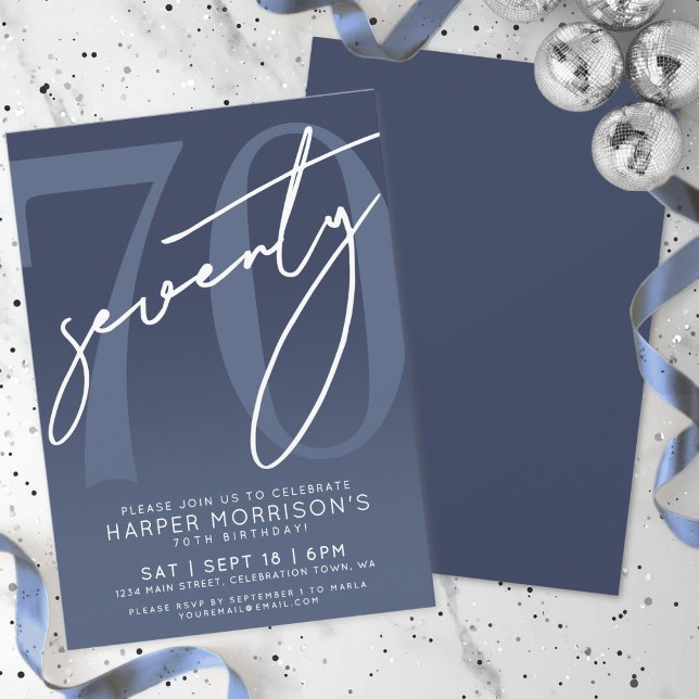 Navyblå 70-årsfest inbjudningar (Navy Blue 70th Birthday Party Invitation )