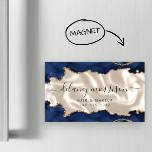 Navyblå Agat Guld Glitter Elfenben Lyx Magnetiska Visitkort