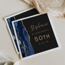 Navyblå Agate Guld Skrift Mörk 50-årsdag