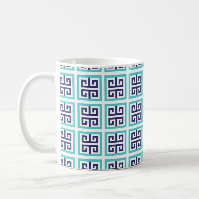 Navyblå Akvagrekisk Mönster Kaffemugg (Vänster)