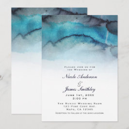 Navyblå akvarell kustnära strand abstrakta vågor inbjudningar