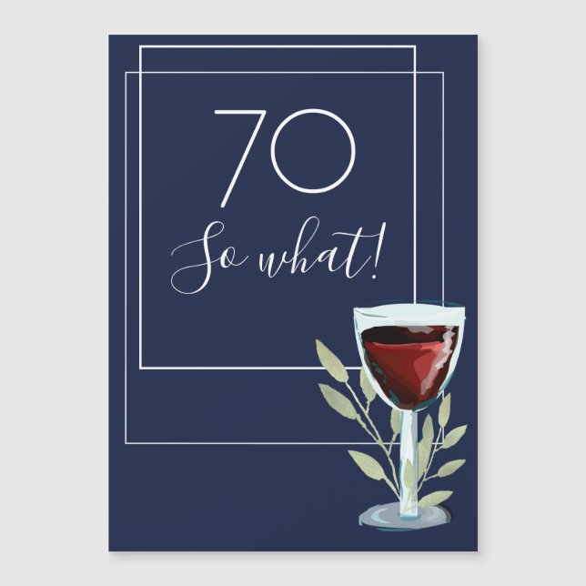 Navyblå akvarellvin 70-årsdag magnet (Framsida)