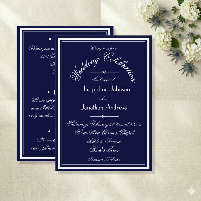 Navyblå Allt-i-ett E-post Hemsida RSVP Bröllop Inbjudningar (Formal and lovely. Perfect to set the stage.)
