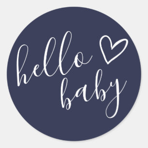 Navyblå Baby Boy Hej Bebis Dopp Runt Klistermärke