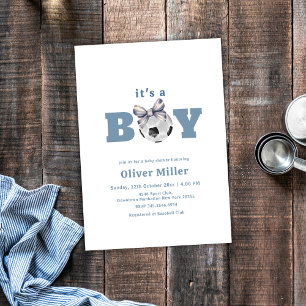 Navyblå båg fotbollssport Baby Shower Inbjudningar