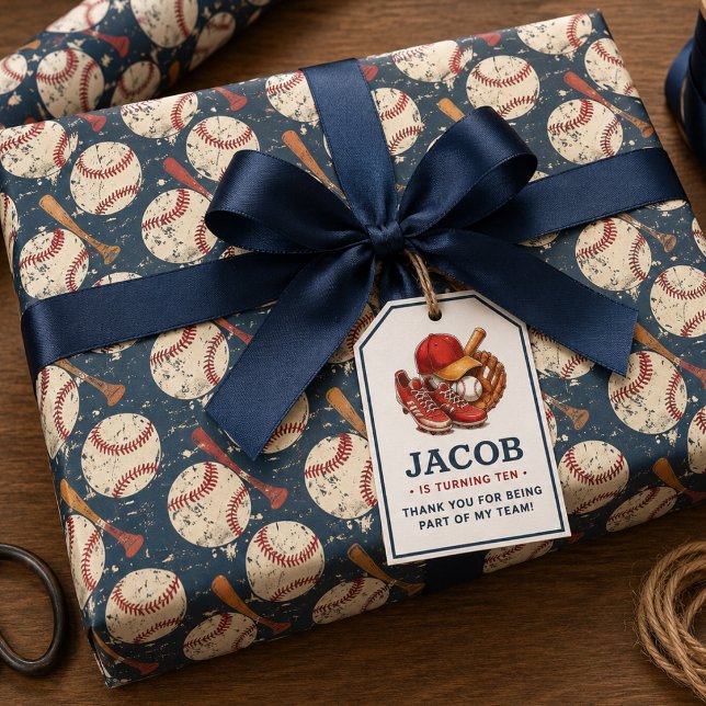 Navyblå Baseball Barnkalas Vattenfärg  Presentpapper (Navy Blue Baseball Kids Birthday Party Watercolor Wrapping Paper)