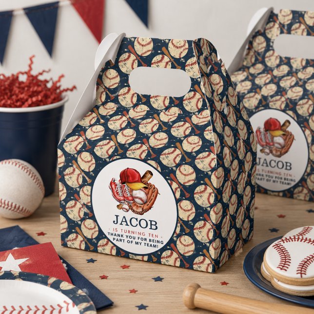 Navyblå baseboll barnkalas vattenfärg  presentaskar (Navy Blue Baseball Kids Birthday Party Watercolor Favor Boxes)