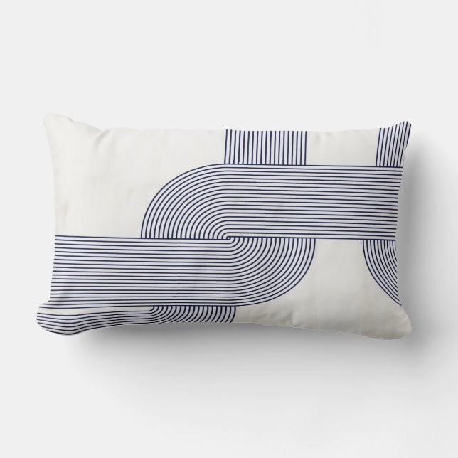 Navyblå Bauhaus-design på krämfärgad bakgrund Lumbarkudde (Framsida)