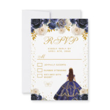 Navyblå Blommig Prinsessa Quinceañera