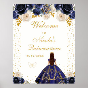 Navyblå Blommig Prinsessa Quinceañera Välkomstskyl Poster