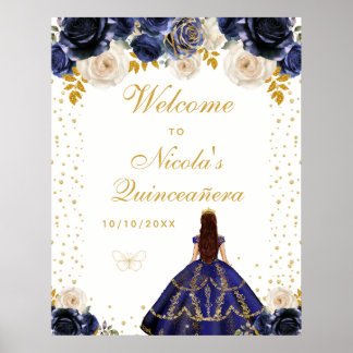 Navyblå Blommig Prinsessa Quinceañera Välkomstskyl Poster