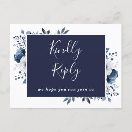 Navyblå Blommig Sångförfrågan RSVP Postkort Inbjudan Vykort