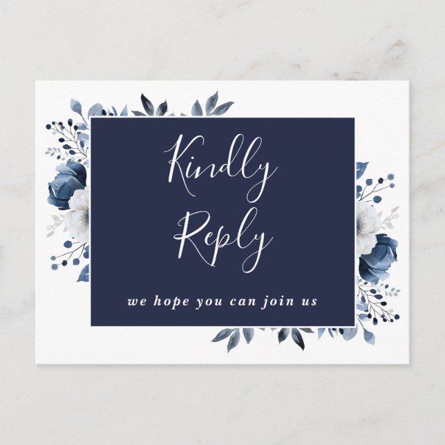 Navyblå Blommig Sångförfrågan RSVP Postkort Inbjudan Vykort (Framsida)