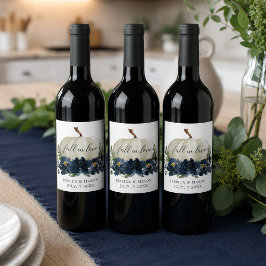 Navyblå Blommig Vit Pumpa Vin Etiketter