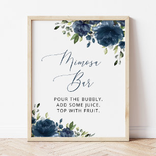 Navyblå blommor, grönska, Boho, Mimosa Bar  Poster