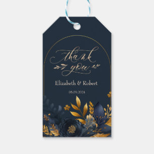 Navyblå Blommor Guldblad Tack Kort