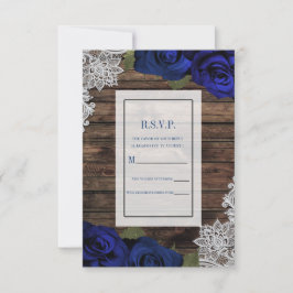 Navyblå blomrosor rustik trä spets RSVP Inbjudningar