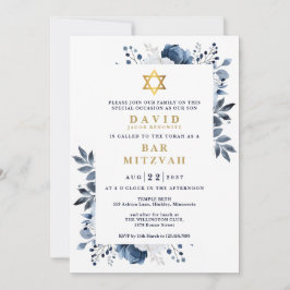 Navyblå blomster botanisk Bar Mitzvah Bat Mitzvah- Inbjudningar