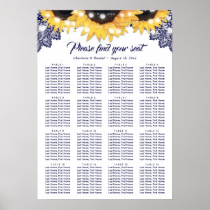 Navyblå blomsterbrudstolsschema för solrosbröllop poster