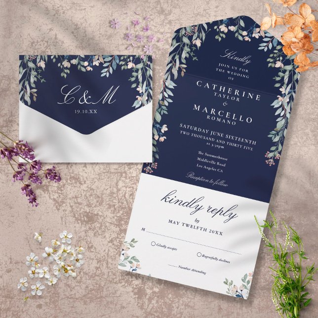 Navyblå blomstergrönska kaskadbröllop (Skapare uppladdad)