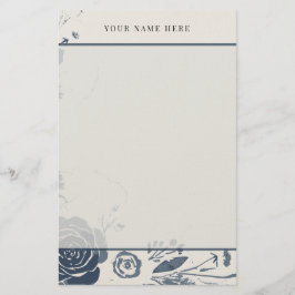 Navyblå blomstervattenfärg med namn brevpapper