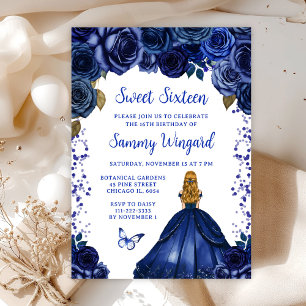 Navyblå Blond Hår Prinsessa Sweet Sixteen Inbjudningar
