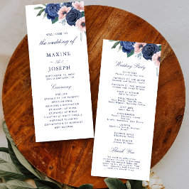 Navyblå & Blush Blommig Bröllop Program