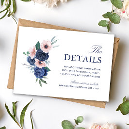 Navyblå & Blush Blommig Bröllopsinformation Tilläggskort