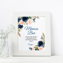 Navyblå & Blush Blommig Dusch Mimosa Bar Skylt