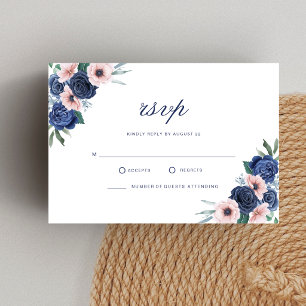 Navyblå & Blush Blommig Geometrisk Bröllop OSA Kort