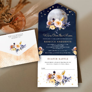 Navyblå Boho Jordnära Blommig Baby Shower