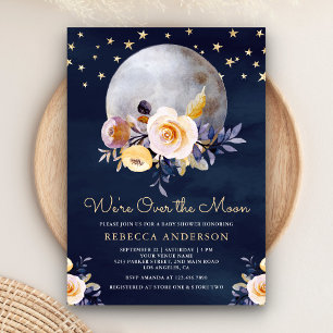 Navyblå Boho Jordnära Blommig Baby Shower Inbjudningar