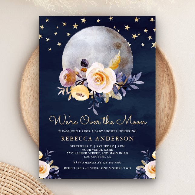 Navyblå Boho Jordnära Blommig Baby Shower Inbjudningar (Skapare uppladdad)