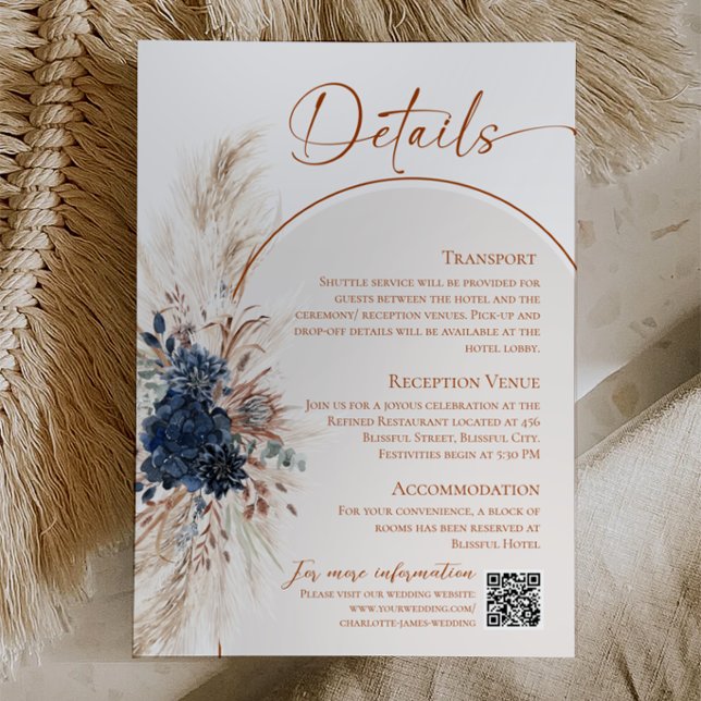 Navyblå Boho Rustik Bröllopsföljekort Tilläggskort (Navy Blue Boho Rustic Wedding Enclosure Card)