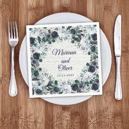 Navyblå Boho Tribal Watercolor Blommig Bröllop Pappersservett