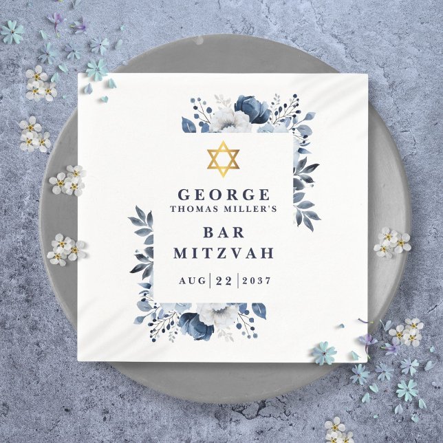 Navyblå botanisk Bar Mitzvah Bat Mitzvah Pappersservett (Navy Blue Botanical Bar Mitzvah Bat Mitzvah Napkins)