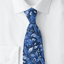 Navyblå botanisk batik slips