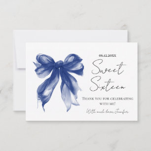 Navyblå Bow Coquette Script Sweet 16 Tack Kort