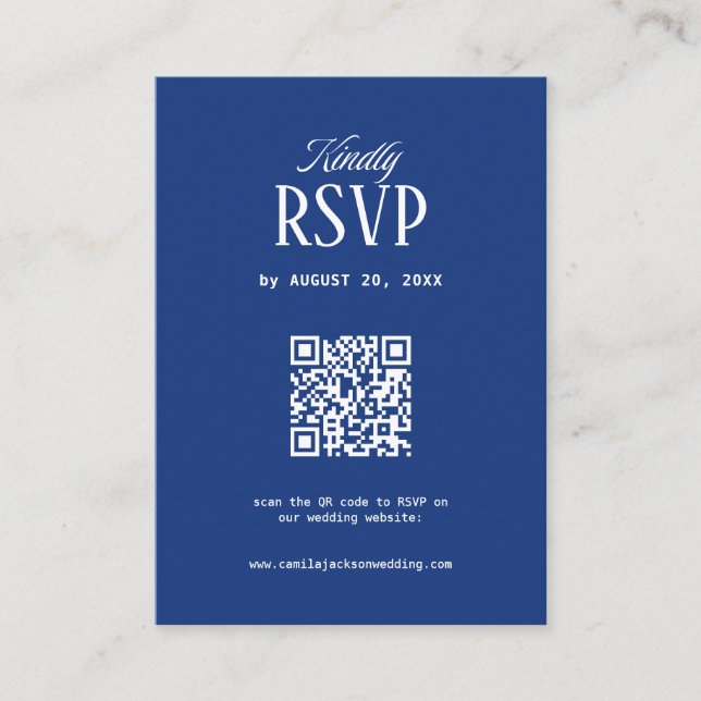 Navyblå bröllops RSVP QR-kod Tilläggskort (Framsida)