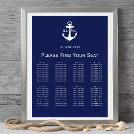 Navyblå bröllopsställningsskylt med nautisk tema poster