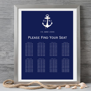 Navyblå bröllopsställningsskylt med nautisk tema poster