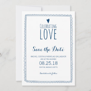 Navyblå Celebrating Love Bröllop Save the Date Spara Datumet