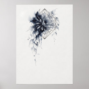 Navyblå Dahliageometrisk Akvarellaffisch Poster