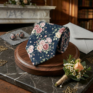 Navyblå dammig ros peony blomsterbrudgumme slips